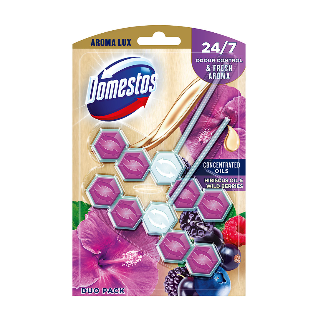 Domestos Aroma Lux WC-frissítő blokk Hibiscus Oil&Wild Berries