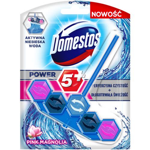 KOSTKA TOALETOWA DOMESTOS POWER5+ BLUE WATER PINK MAGNOLIA 1X53G