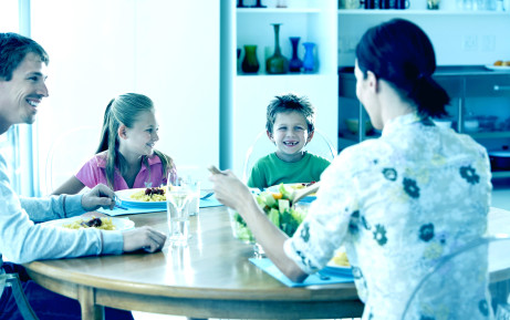 Family eating around a table