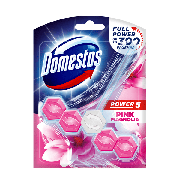 Domestos Power 5 Blue Water Pink Magnolia Toilet Block